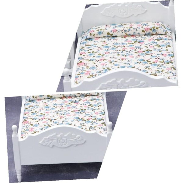 VICASKY Mini Letto Matrimoniale in Legno e Tessuto, Mobili in Miniatura Bianchi