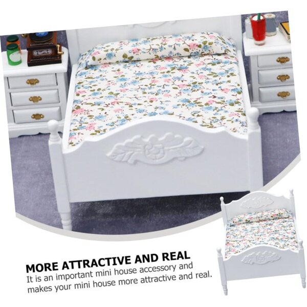 VICASKY Mini Letto Matrimoniale in Legno e Tessuto, Mobili in Miniatura Bianchi