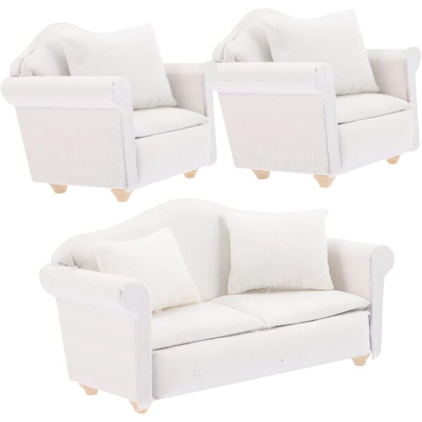 VICASKY Mini-Wohnmöbel im Maßstab 1:12, weißes Sofa und Stühle, realistische Miniaturen