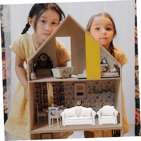 VICASKY Mini Mobili Casa Scala 1/12 Divano e Sedie Bianche Miniature Realistiche