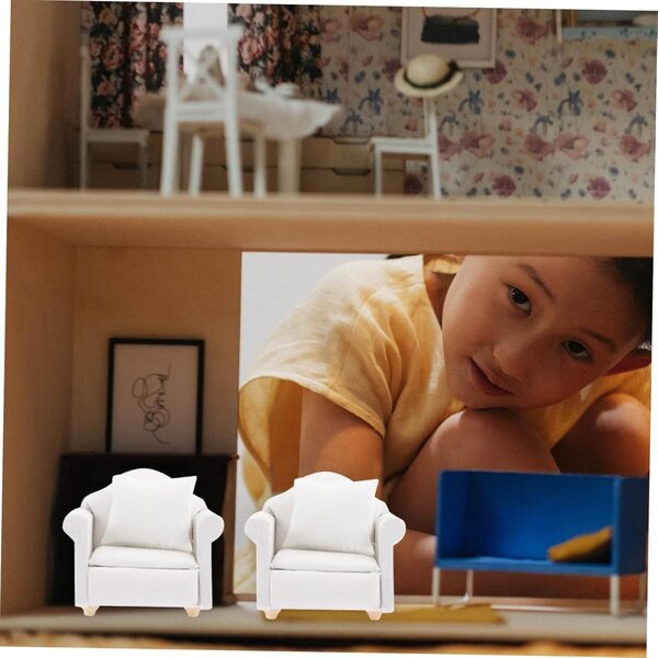 VICASKY Mini Mobili Casa Scala 1/12 Divano e Sedie Bianche Miniature Realistiche