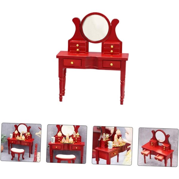 VICASKY Mini Tavolo da Toeletta in Legno 1:12 per Casa delle Bambole Retrò