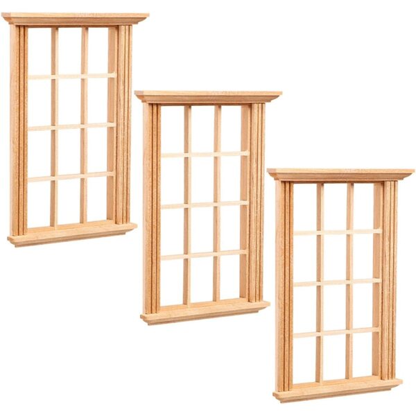 VICASKY Puppenhaus Miniatur 1:12 Set 3 hellbraune Holzfenster