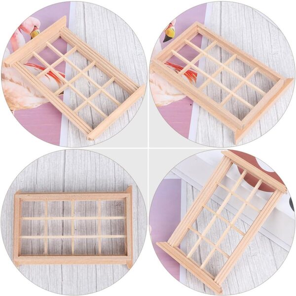 VICASKY Puppenhaus Miniatur 1:12 Set 3 hellbraune Holzfenster