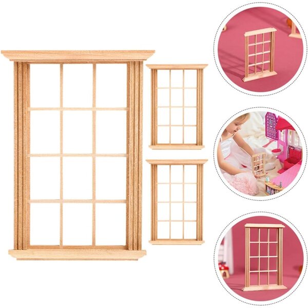 VICASKY Puppenhaus Miniatur 1:12 Set 3 hellbraune Holzfenster