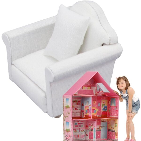 Miniatursofa 1:12 für Puppenhaus aus Holz und Stoff – Komplett- oder Einzelset