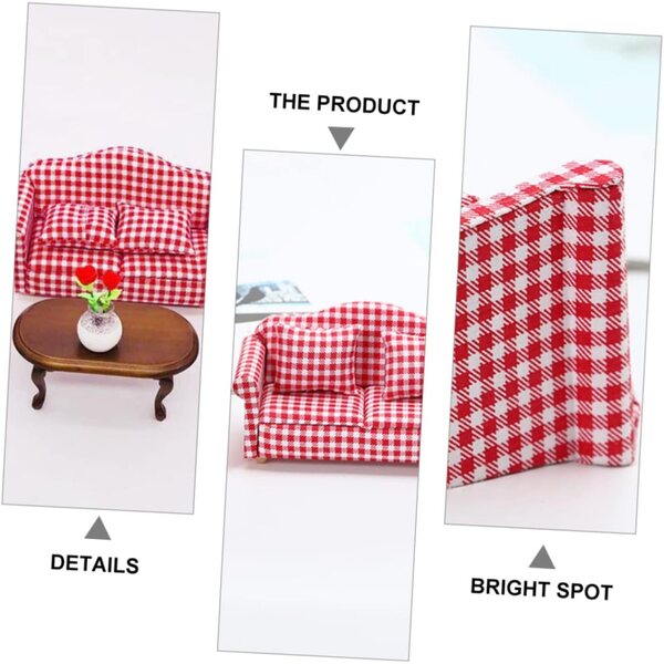 Mini divano modello a quadri VICASKY - set 3 pezzi per casa delle bambole scala 1:12