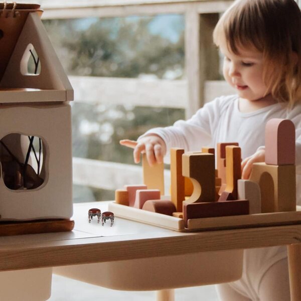 VICASKY Set mit 4 Mini-Hockern aus Zinklegierung und Holz für Puppenhaus