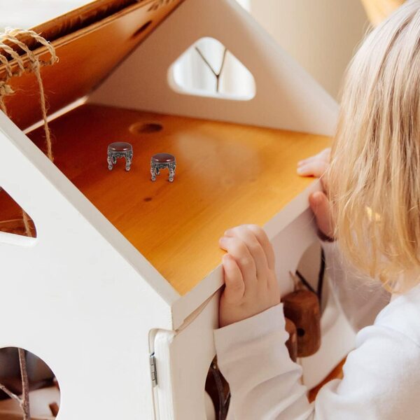 VICASKY Set mit 4 Mini-Hockern aus Zinklegierung und Holz für Puppenhaus