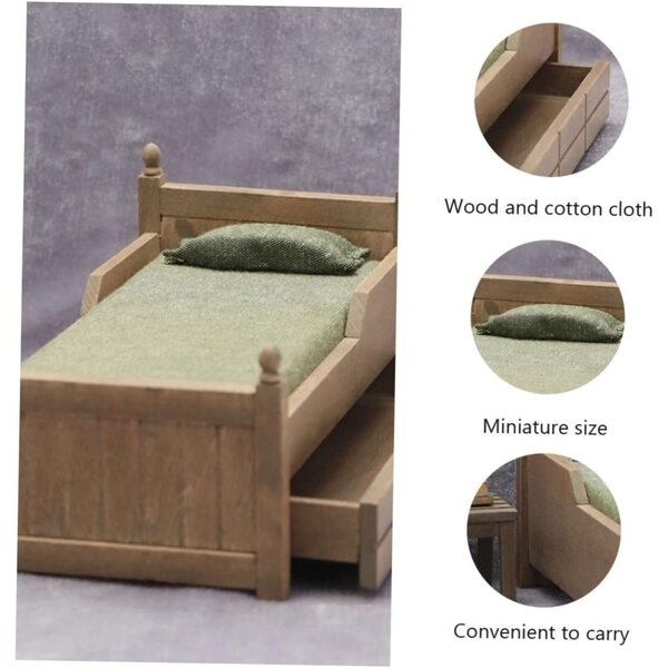 VICASKY Antikes Puppenhaus-Miniaturbett, dekoratives Holzmodell