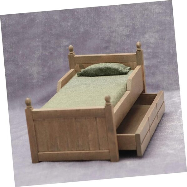 VICASKY Antikes Puppenhaus-Miniaturbett, dekoratives Holzmodell