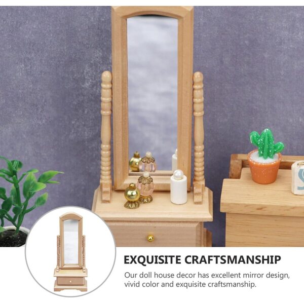 VICASKY Mini-Schminkspiegel aus Holz für das Puppenhaus, realistisches dekoratives Accessoire