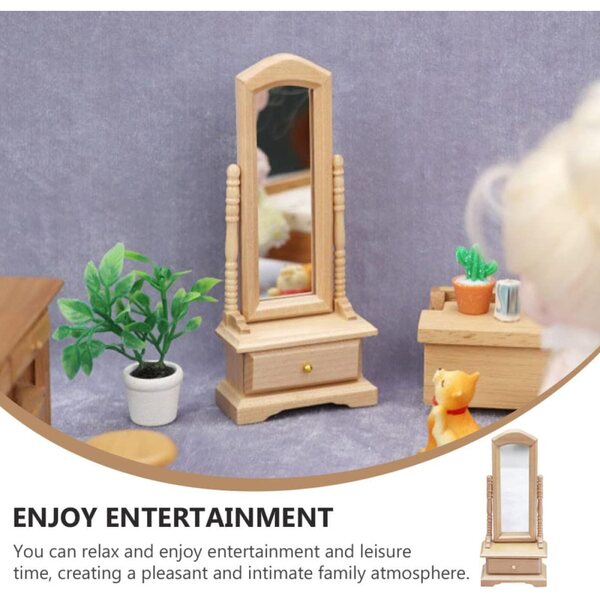 VICASKY Mini-Schminkspiegel aus Holz für das Puppenhaus, realistisches dekoratives Accessoire