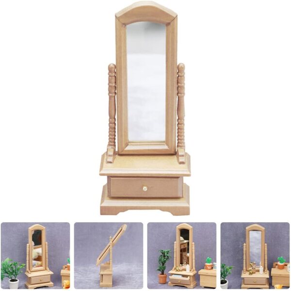 VICASKY Mini-Schminkspiegel aus Holz für das Puppenhaus, realistisches dekoratives Accessoire
