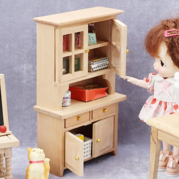 Mini libreria in legno VICASKY beige per casa delle bambole, 15x9x4 cm, vintage