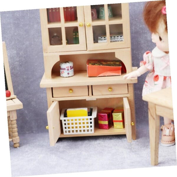 Mini libreria in legno VICASKY beige per casa delle bambole, 15x9x4 cm, vintage