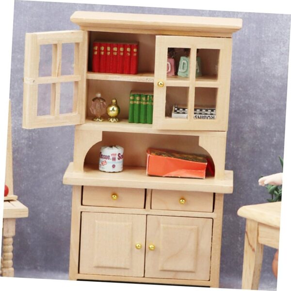 Mini libreria in legno VICASKY beige per casa delle bambole, 15x9x4 cm, vintage