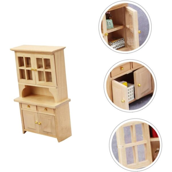Mini libreria in legno VICASKY beige per casa delle bambole, 15x9x4 cm, vintage