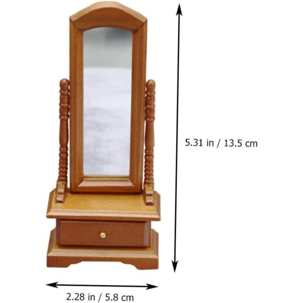 VICASKY Miniaturspiegel aus Massivholz mit Schublade im Vintage-Stil, 13,5 x 5,8 cm