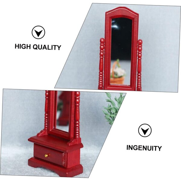 VICASKY Specchio Miniatura in Legno Rosso per Casa delle Bambole 13,5x5,8x2,6 cm