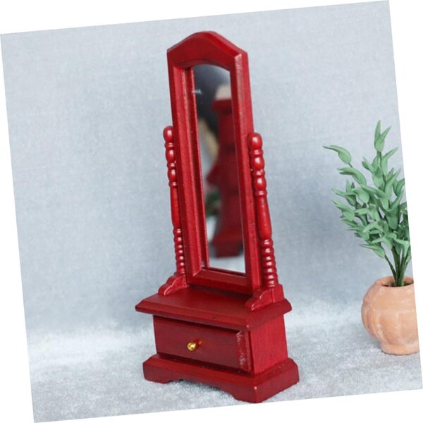 VICASKY Specchio Miniatura in Legno Rosso per Casa delle Bambole 13,5x5,8x2,6 cm