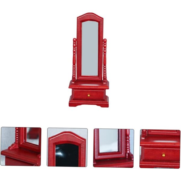 VICASKY Specchio Miniatura in Legno Rosso per Casa delle Bambole 13,5x5,8x2,6 cm