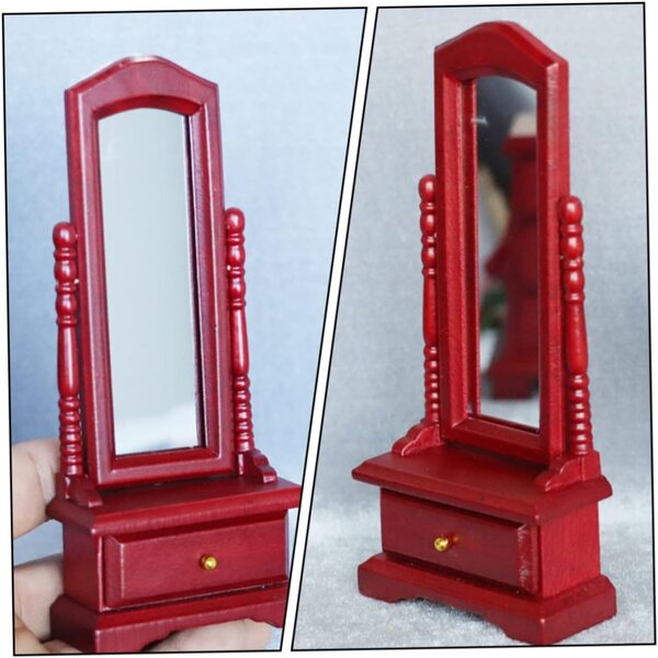 VICASKY Specchio Miniatura in Legno Rosso per Casa delle Bambole 13,5x5,8x2,6 cm