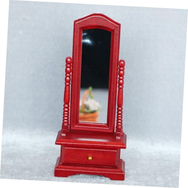 VICASKY Specchio Miniatura in Legno Rosso per Casa delle Bambole 13,5x5,8x2,6 cm