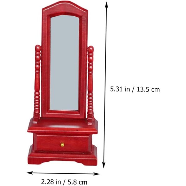 VICASKY Specchio Miniatura in Legno Rosso per Casa delle Bambole 13,5x5,8x2,6 cm