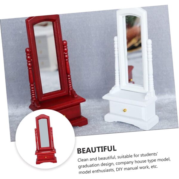 VICASKY Specchio Miniatura in Legno Rosso per Casa delle Bambole 13,5x5,8x2,6 cm