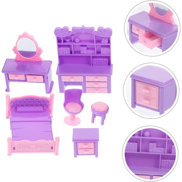 VICASKY Dukkehus Mini møbelsæt med sengesofa Kommode Garderobe Lilla