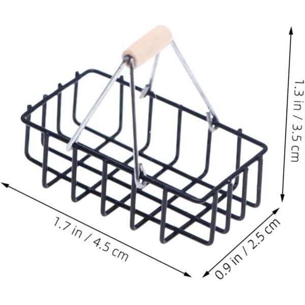 VICASKY Mini cestino portatile in lega con manico in vimini, nero, 4,5x3,5x2,5 cm