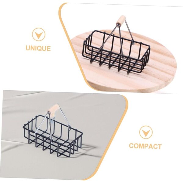 VICASKY Mini cestino portatile in lega con manico in vimini, nero, 4,5x3,5x2,5 cm
