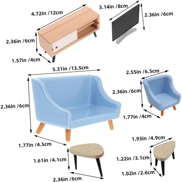VICASKY Set Mini Mobili Soggiorno Casa delle Bambole 1:12 - Divano, TV e Tavolino