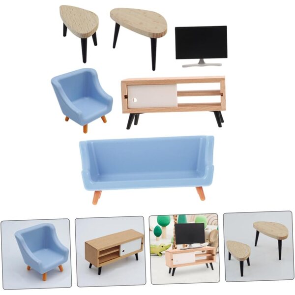 VICASKY Set Mini Mobili Soggiorno Casa delle Bambole 1:12 - Divano, TV e Tavolino
