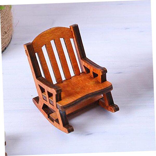 VICASKY Mini Sedia a Dondolo in Legno Marrone Chiaro, Set 2 Pezzi Realistici per Casa delle Bambole