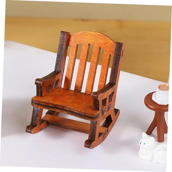 VICASKY Mini Sedia a Dondolo in Legno Marrone Chiaro, Set 2 Pezzi Realistici per Casa delle Bambole