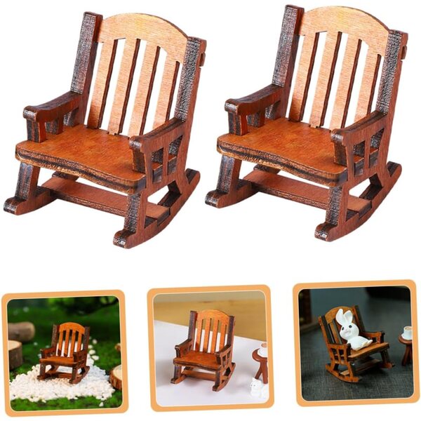 VICASKY Mini Sedia a Dondolo in Legno Marrone Chiaro, Set 2 Pezzi Realistici per Casa delle Bambole