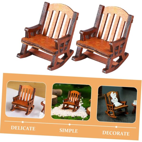 VICASKY Mini Sedia a Dondolo in Legno Marrone Chiaro, Set 2 Pezzi Realistici per Casa delle Bambole
