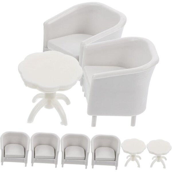 Mini-Kunststofftisch und Stühle-Set für VICASKY Puppenhaus, Miniaturmöbel