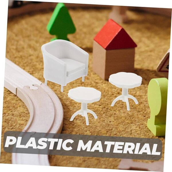 Mini-Kunststofftisch und Stühle-Set für VICASKY Puppenhaus, Miniaturmöbel