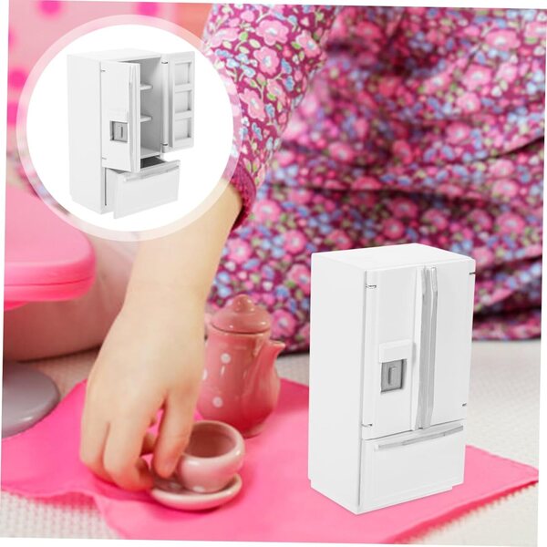 VICASKY Mini Frigorifero in Legno per Casa delle Bambole, Accessorio Miniatura Decorativo