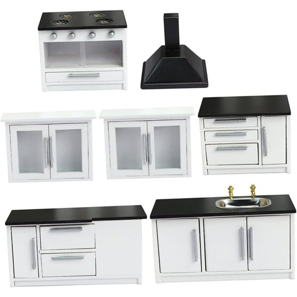 Set mobili cucina in miniatura VICASKY in legno nero, 7 pezzi per casa delle bambole