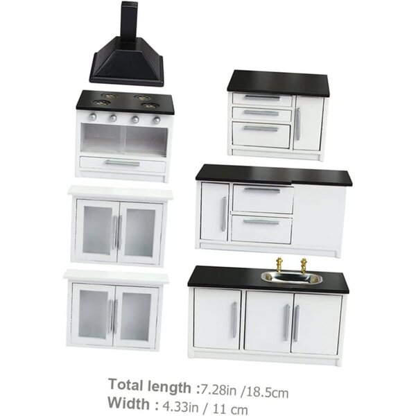 Set mobili cucina in miniatura VICASKY in legno nero, 7 pezzi per casa delle bambole