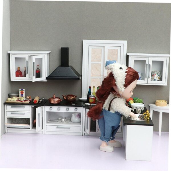 Set mobili cucina in miniatura VICASKY in legno nero, 7 pezzi per casa delle bambole