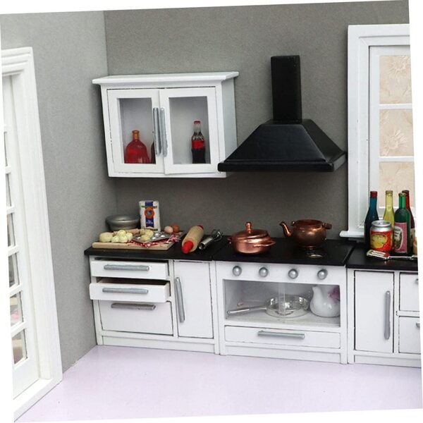 Set mobili cucina in miniatura VICASKY in legno nero, 7 pezzi per casa delle bambole