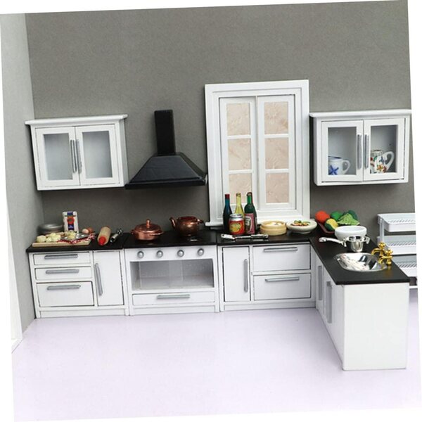 Set mobili cucina in miniatura VICASKY in legno nero, 7 pezzi per casa delle bambole