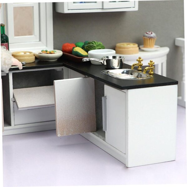 Set mobili cucina in miniatura VICASKY in legno nero, 7 pezzi per casa delle bambole
