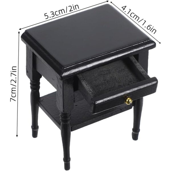 VICASKY Mobiletto in Legno Miniatura Nero per Casa delle Bambole 6,6x5,3x4,1 cm
