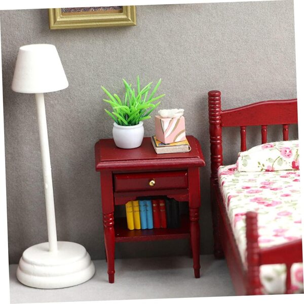 Mini comodino in legno rosso VICASKY per case delle bambole, modello realistico e resistente